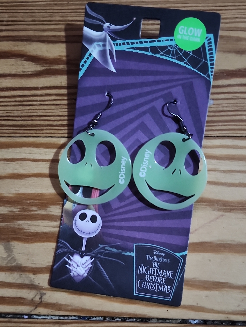 Disney Glow Jack Skellington Face Earrings - Green
